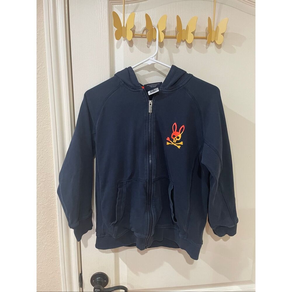 Psycho Bunny navy blue full-zip hoodie with embroidery boys large